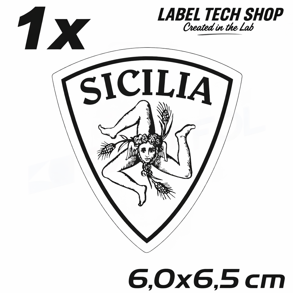 1x Sicily Sticker, Sicilia Sicily Flag Coat of Arms Sticker Black, White 6.0x6.5cm (063)