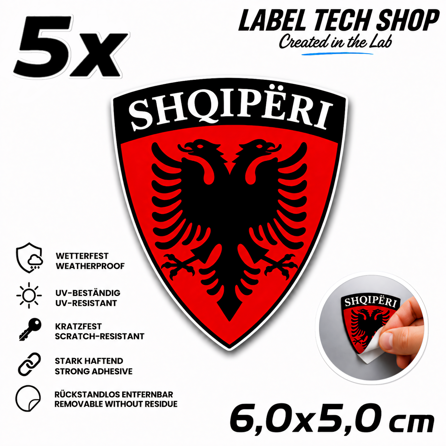 🇦🇱 Albania Sticker Shqiperia Eagle Coat of Arms Emblem Car Helmet 5.0x5.5cm NR.004