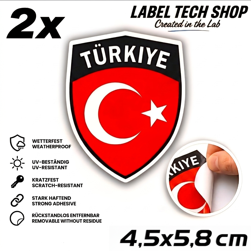 🇹🇷 Türkei Wappen Aufkleber Turkey Sticker Türkiye Çıkartma Wappen Auto Helm Motorrad 4,5x5,8cm NR.101