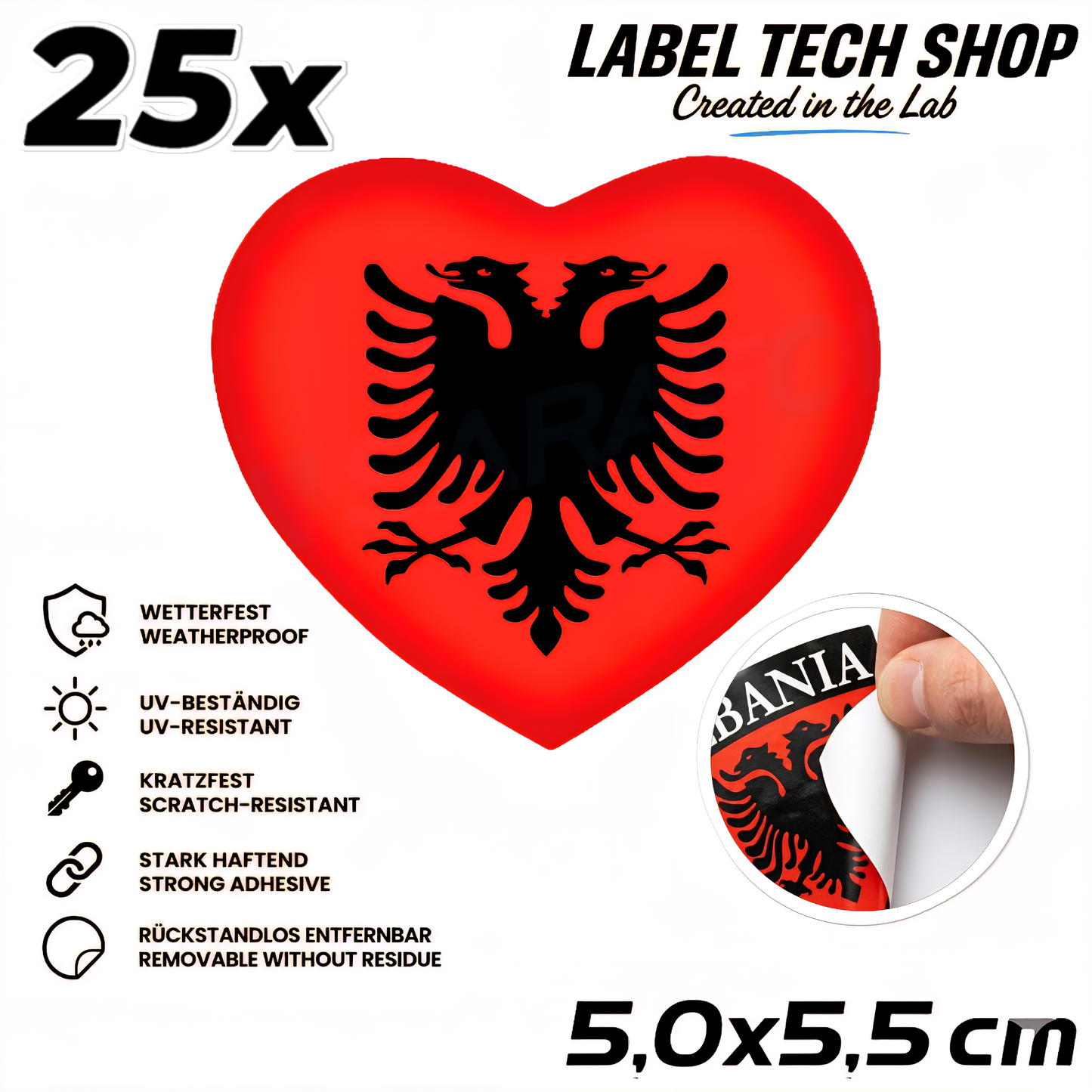 🇦🇱 Albanien Herz Aufkleber Albania Heart Sticker Zemra Shqiptare Sticker Adler 5,0x5,5cm NR.005
