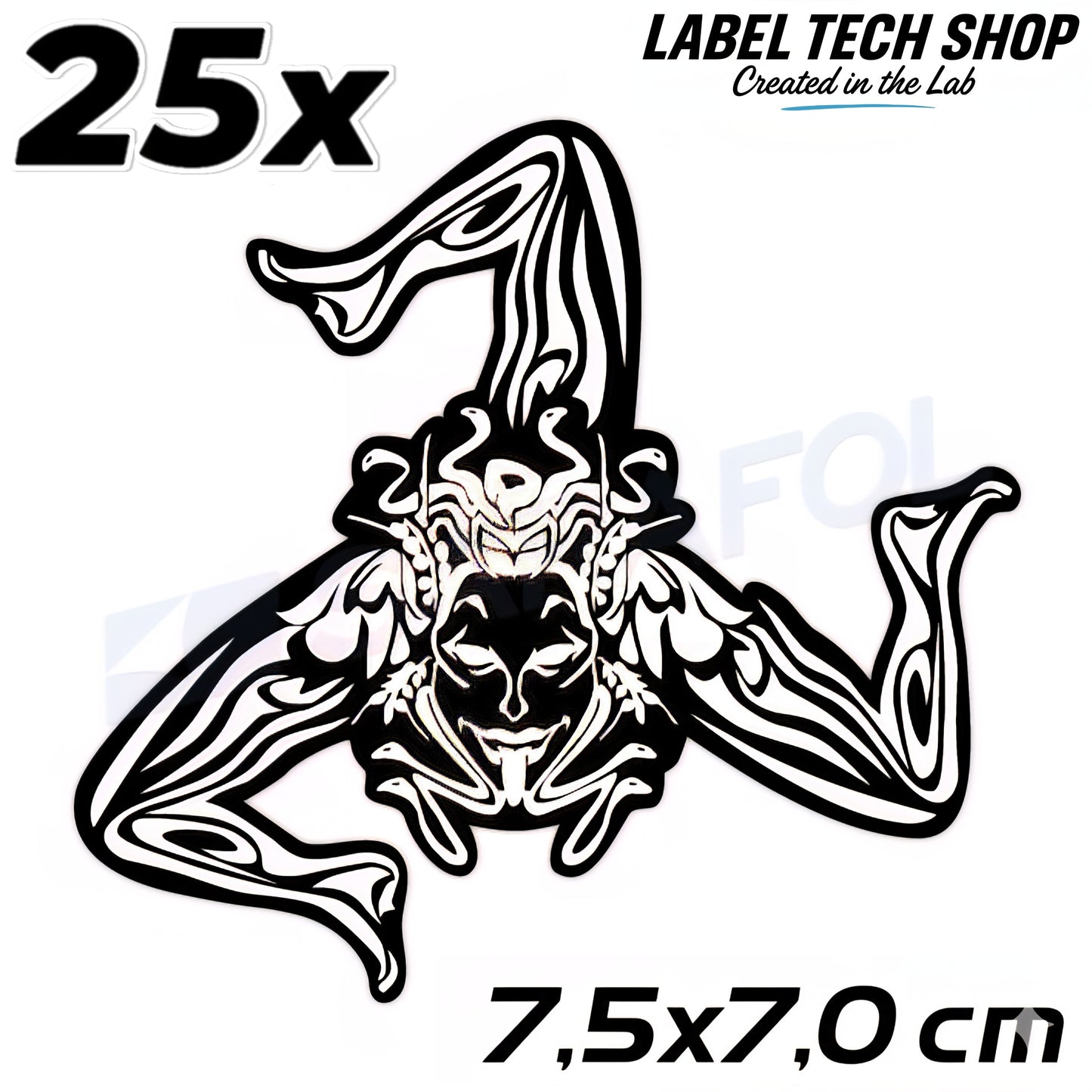 25x Sizilien Trinacria Aufkleber White Black – Sicilia Sicily Sticker 7,5x7,0cm (026)