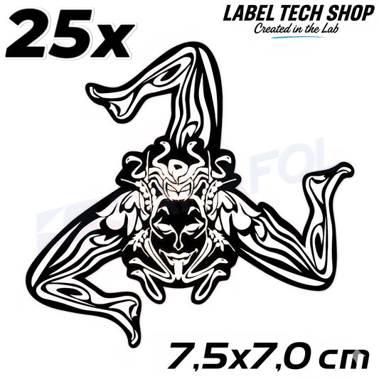25x Sizilien Trinacria Aufkleber White Black – Sicilia Sicily Sticker 7,5x7,0cm (026)