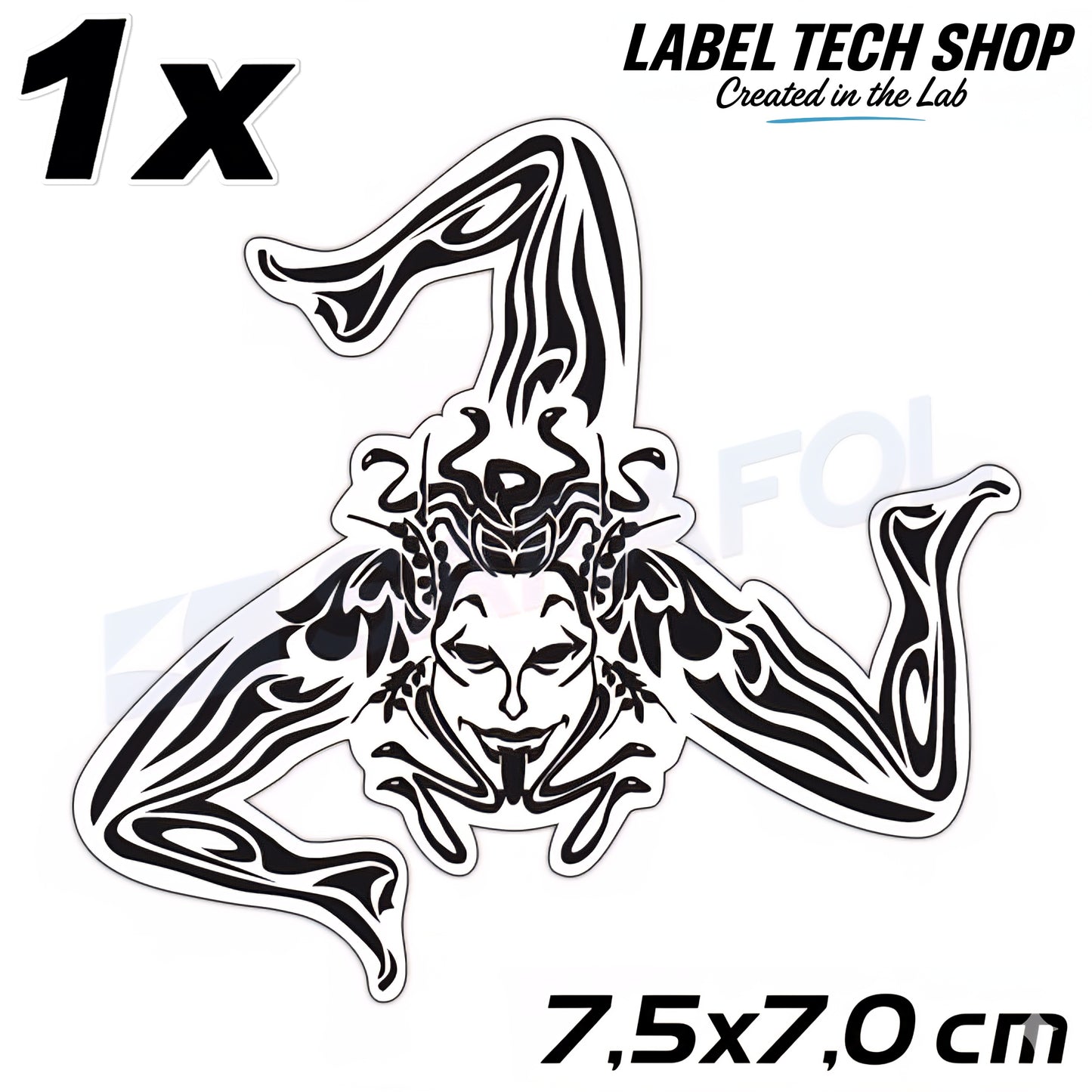 1x Sizilien Trinacria Aufkleber Transparent Schwarz – Sicilia Sticker 7,5x7,0cm (064)