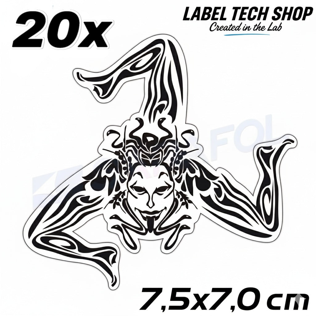 25x Sizilien Trinacria Aufkleber White Black – Sicilia Sicily Sticker 7,5x7,0cm
