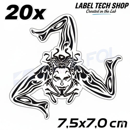 20x Sizilien Trinacria Aufkleber Transparent Schwarz – Sicilia Sticker 7,5x7,0cm (064)