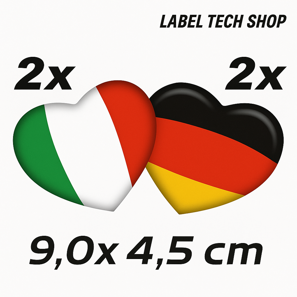 2x Italien & 2x Deutschland Aufkleber Herz 9×4,5cm Flagge Italien Adesivo Cuore Sticker 062
