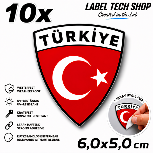 10x Turkey Stickers Türkiye Flag Emblem Decal 5.0x5.5cm (007)