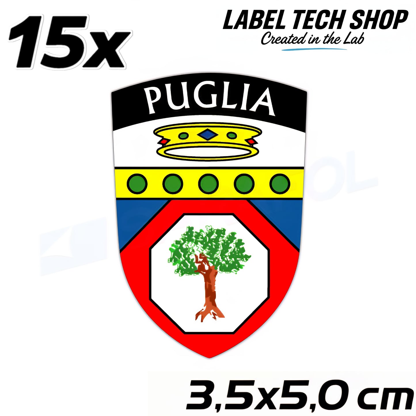 15x Apulien Aufkleber Puglia Adesivo Apulia Sticker Flagge Wappen 3,5x5,0cm (016)