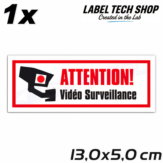 Autocollant Vidéo Surveillance – Attention Caméra Sécurité – Sticker Surveillance – 13,0 × 5,0 cm (124)