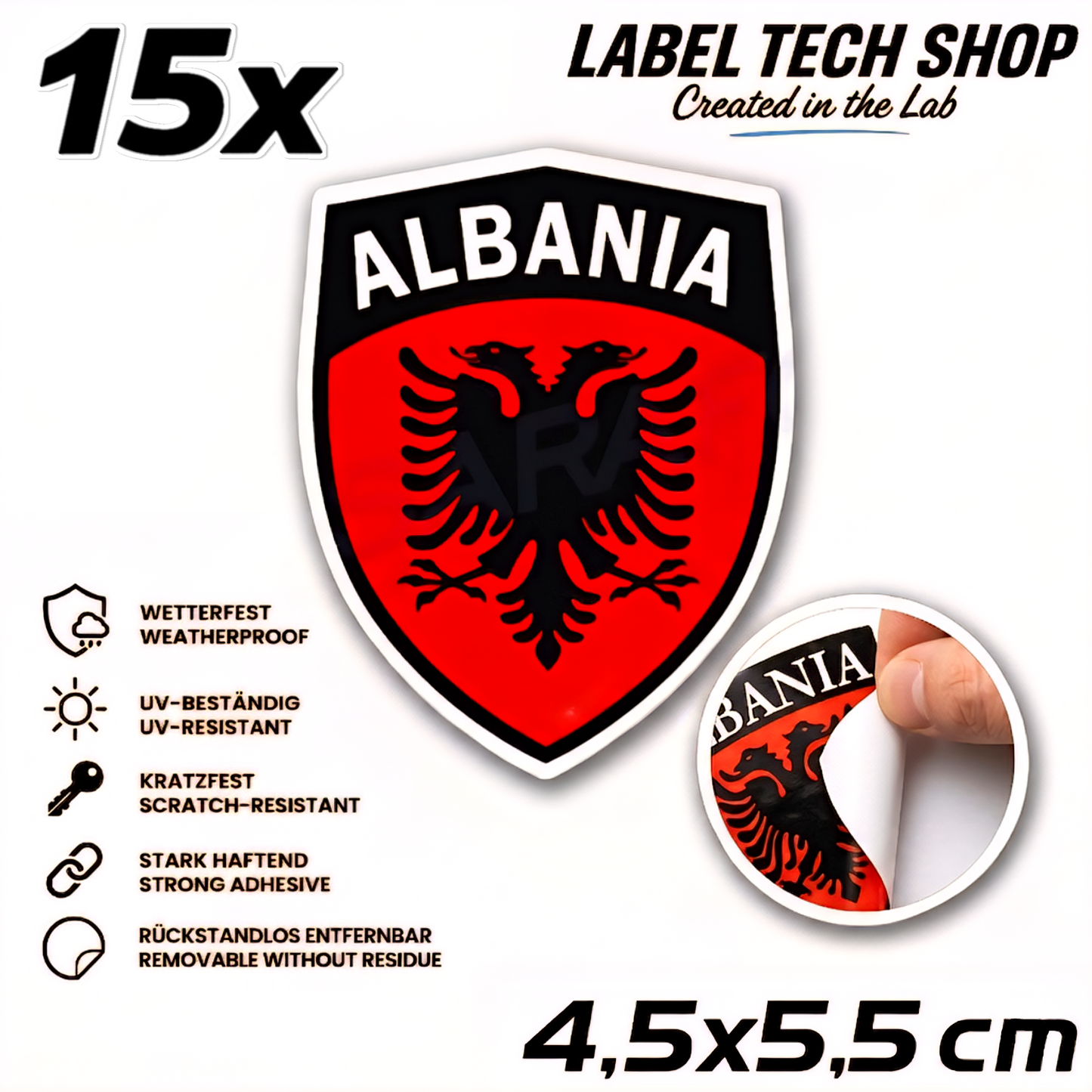 🇦🇱 Albanien Aufkleber Albania Sticker Shqiperia Adler Wappen Emblem Auto Helm 4,5x5,5cm NR.105