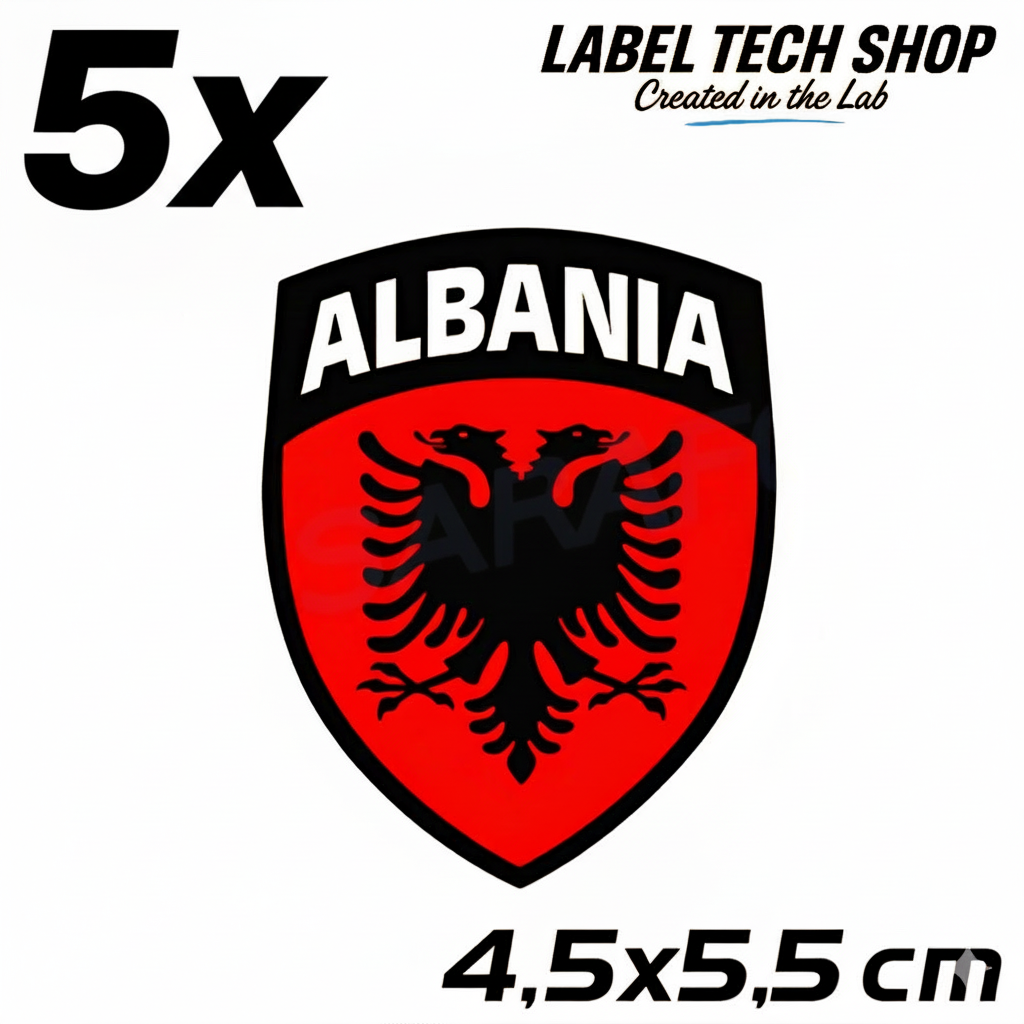 5x Albania Stickers Shqipëria Shqiponja – Albania Flag Emblem Coat of Arms Sticker 4.5x5.5cm (100)