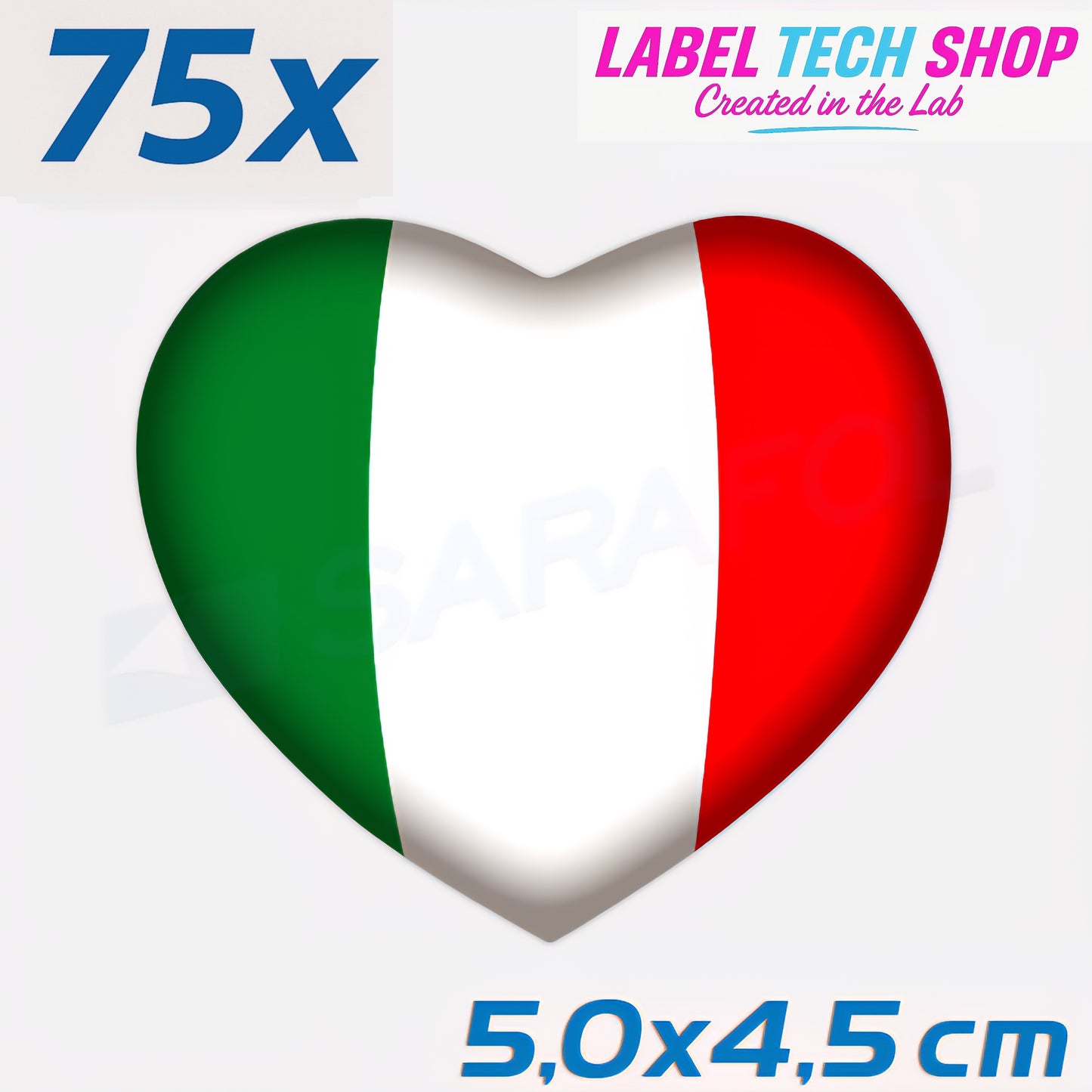 75x Italia/Italien Aufkleber Herz 5×4,5cm Flagge Italien Adesivo Cuore Sticker 046