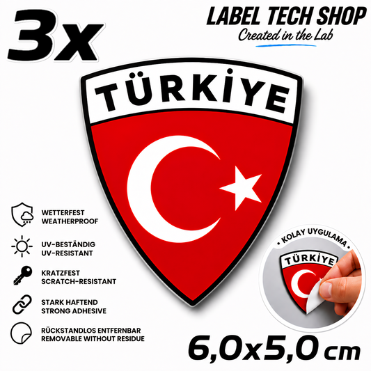 3x Turkey Sticker Türkiye Turkey Flag Coat of Arms Sticker 5.0x5.5cm (007)