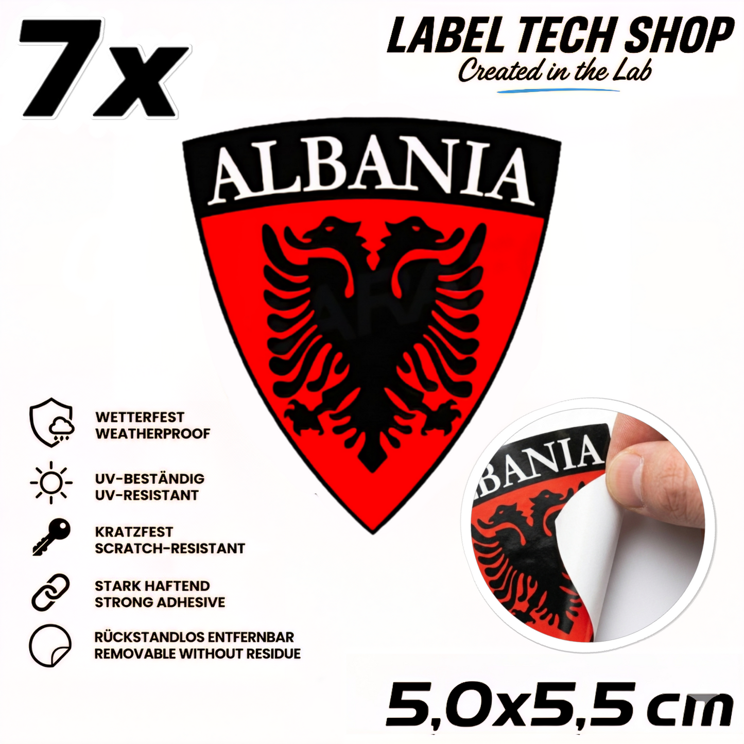 🇦🇱 Albanien Aufkleber Albania Sticker Shqiperia Adler Wappen Emblem Auto Helm 5,0x5,5cm NR.004