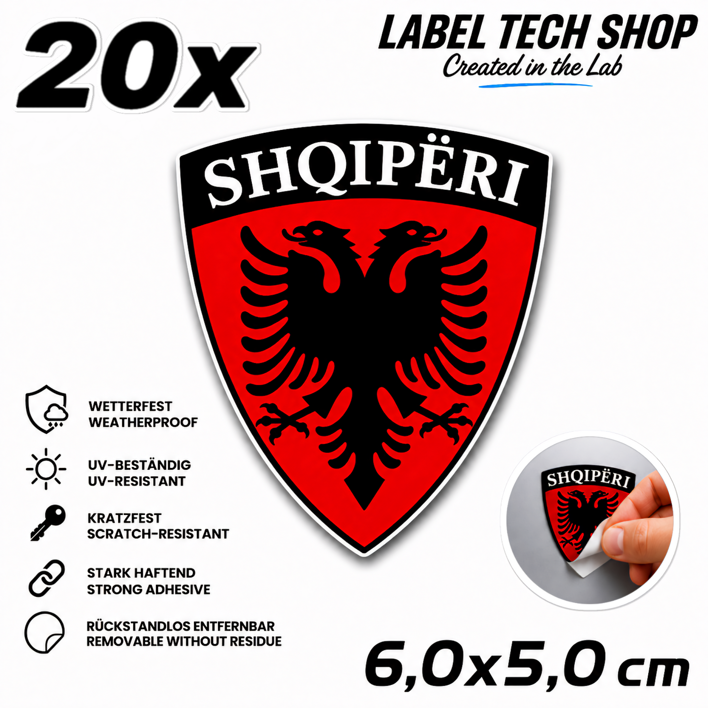 🇦🇱 Albania Sticker Shqiperia Eagle Coat of Arms Emblem Car Helmet 5.0x5.5cm NR.004