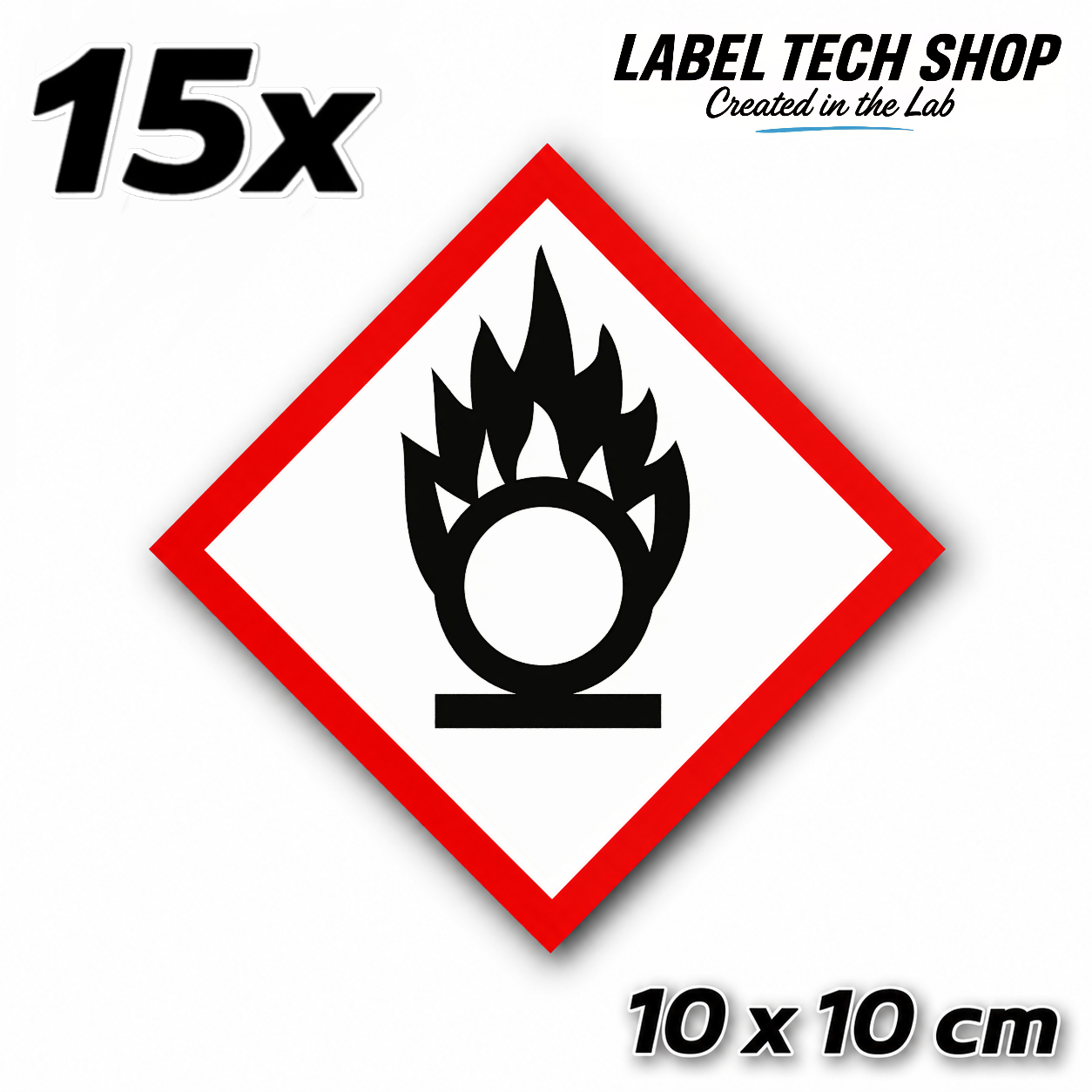 GHS03 Oxidizing Hazard Sticker Chemical Hazard Symbol Dangerous Goods Chemistry Laboratory Label according to CLP / GHS Occupational Safety
