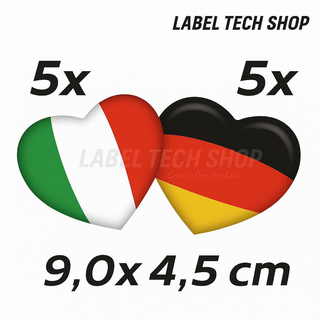 5x Italien & 5x Deutschland Aufkleber Herz 9×4,5cm Flagge Italien Adesivo Cuore Sticker 062