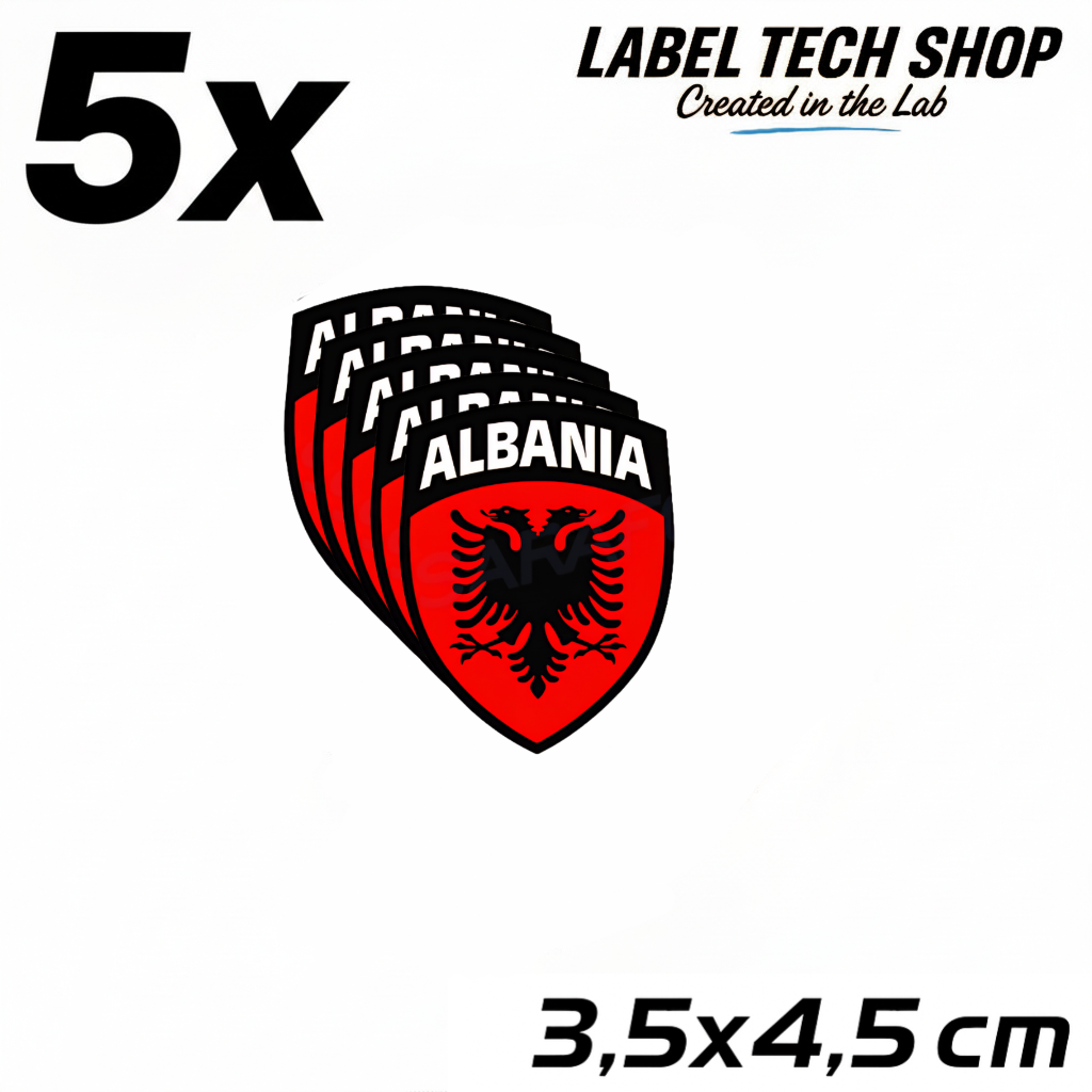 5x Albania Stickers (Small) Shqipëria Shqiponja – Albania Flag Emblem Coat of Arms Sticker 3.5x4.5cm (103)