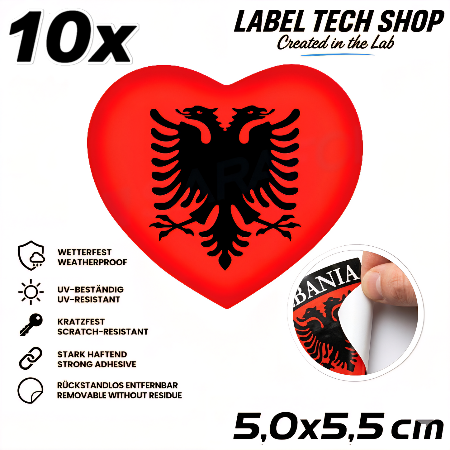🇦🇱 Albanien Herz Aufkleber Albania Heart Sticker Zemra Shqiptare Sticker Adler 5,0x5,5cm NR.005