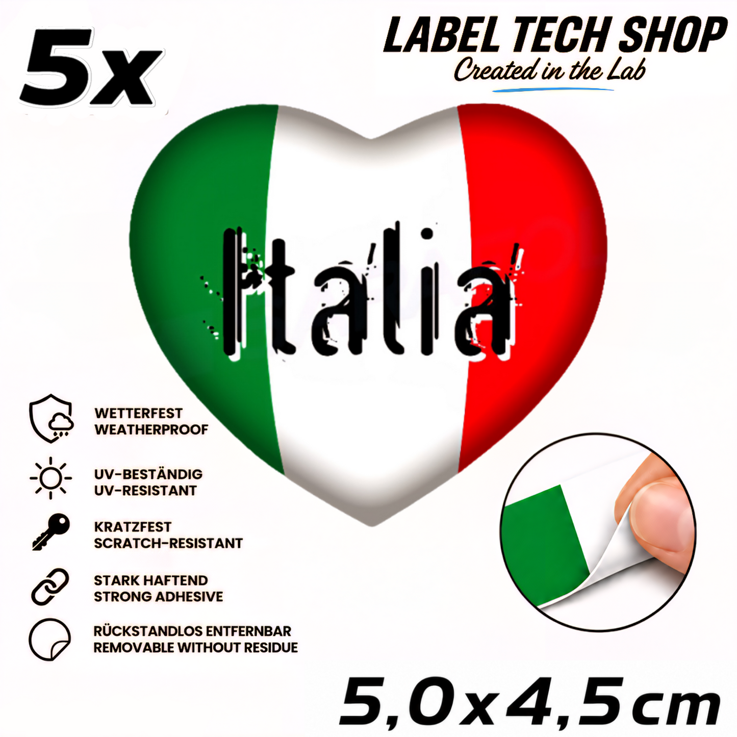 🇮🇹 Italy Sticker Heart Italian Sticker Heart Adesivo Cuore Italiano Flag Car Helmet 5.0x4.0cm NO.060