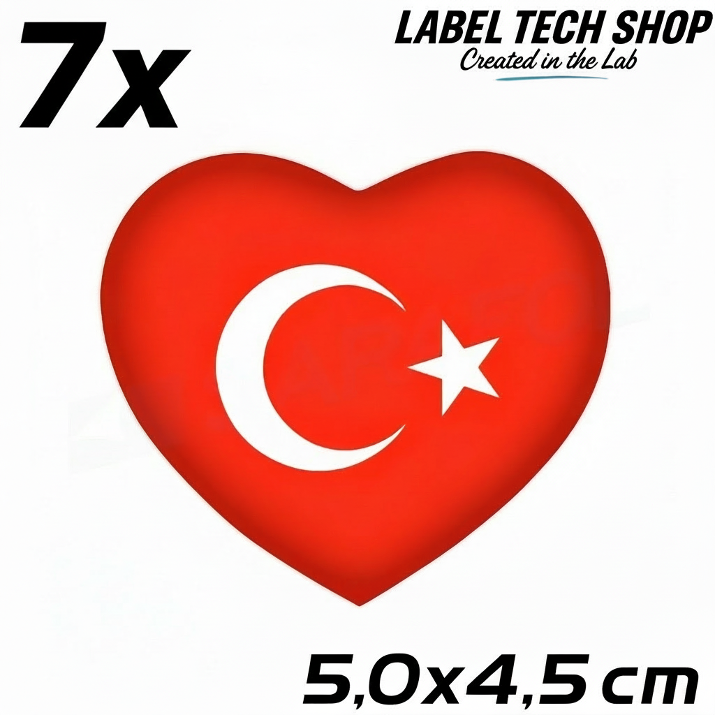 7x Türkei Aufkleber Türkiye Turkey Bayrak Flagge Herz Sticker 5,0x4,5cm (044)
