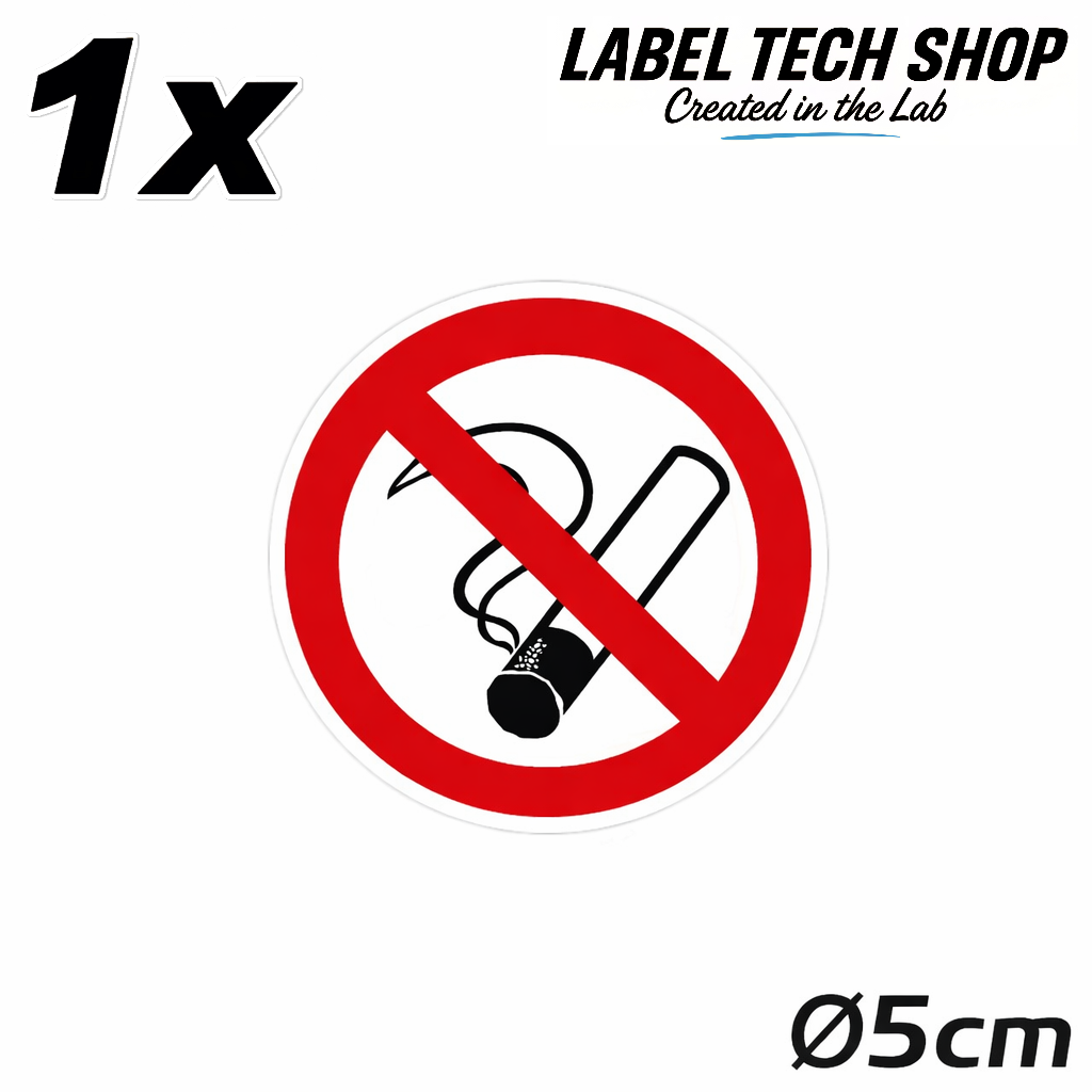 Rauchen verboten Aufkleber Ø5 cm – No Smoking Sticker – No Fumar Hinweiszeichen Innen & Außen – Verbotsschild (126)