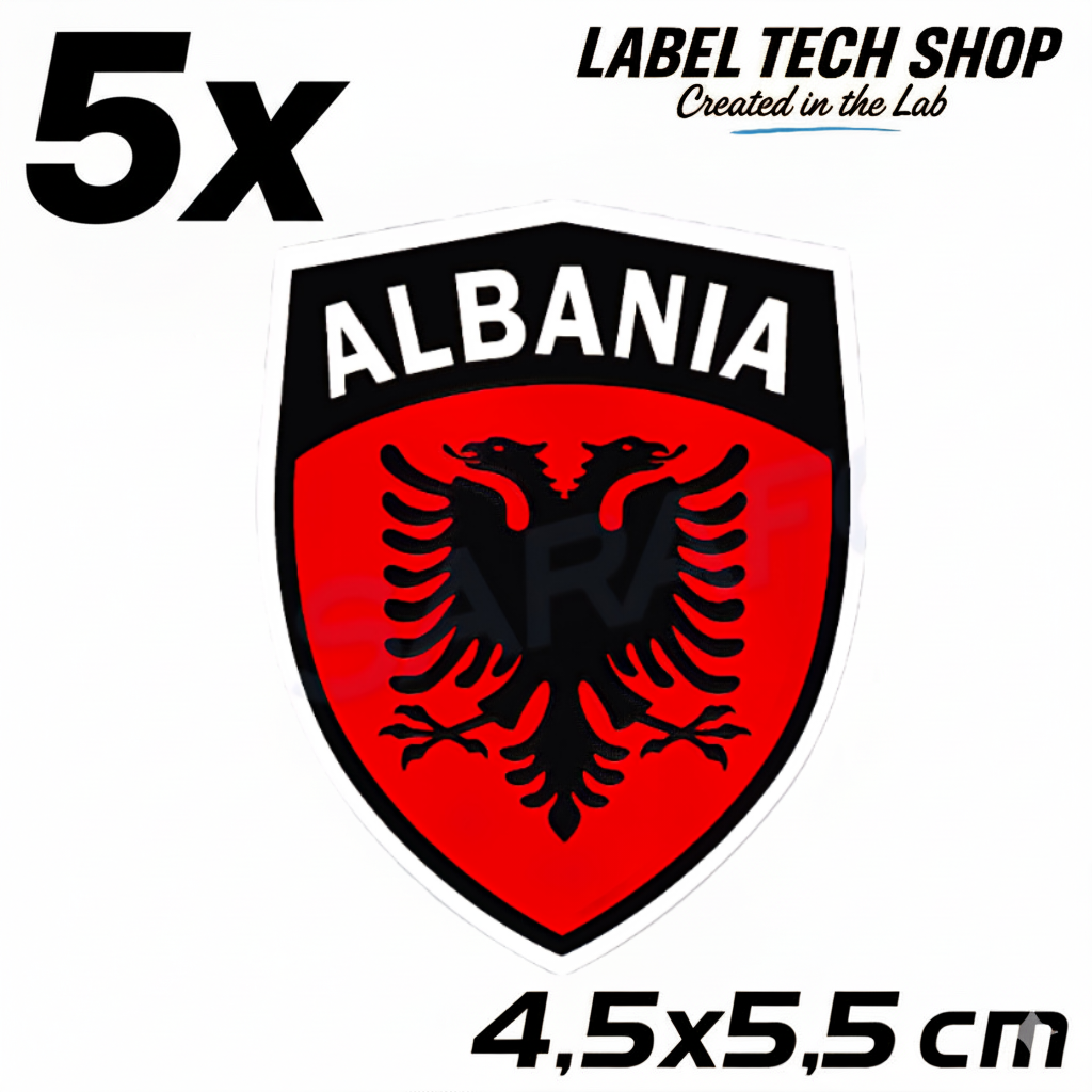 5x Albanien Aufkleber Shqipëria Shqiponja  – Albania Flagge Emblem Wappen Sticker 4,5x5,8cm (105)