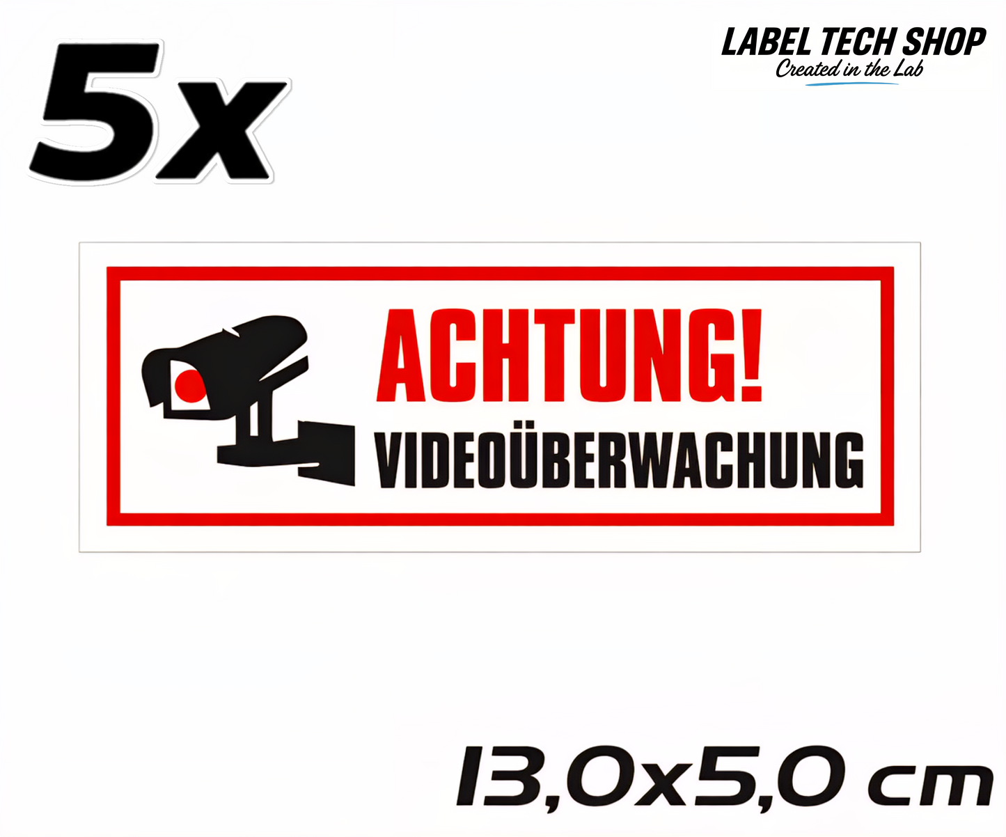 Achtung Videoüberwachung Kamera Aufkleber 13×5cm Hinweiszeichen für Innen&Außen 123