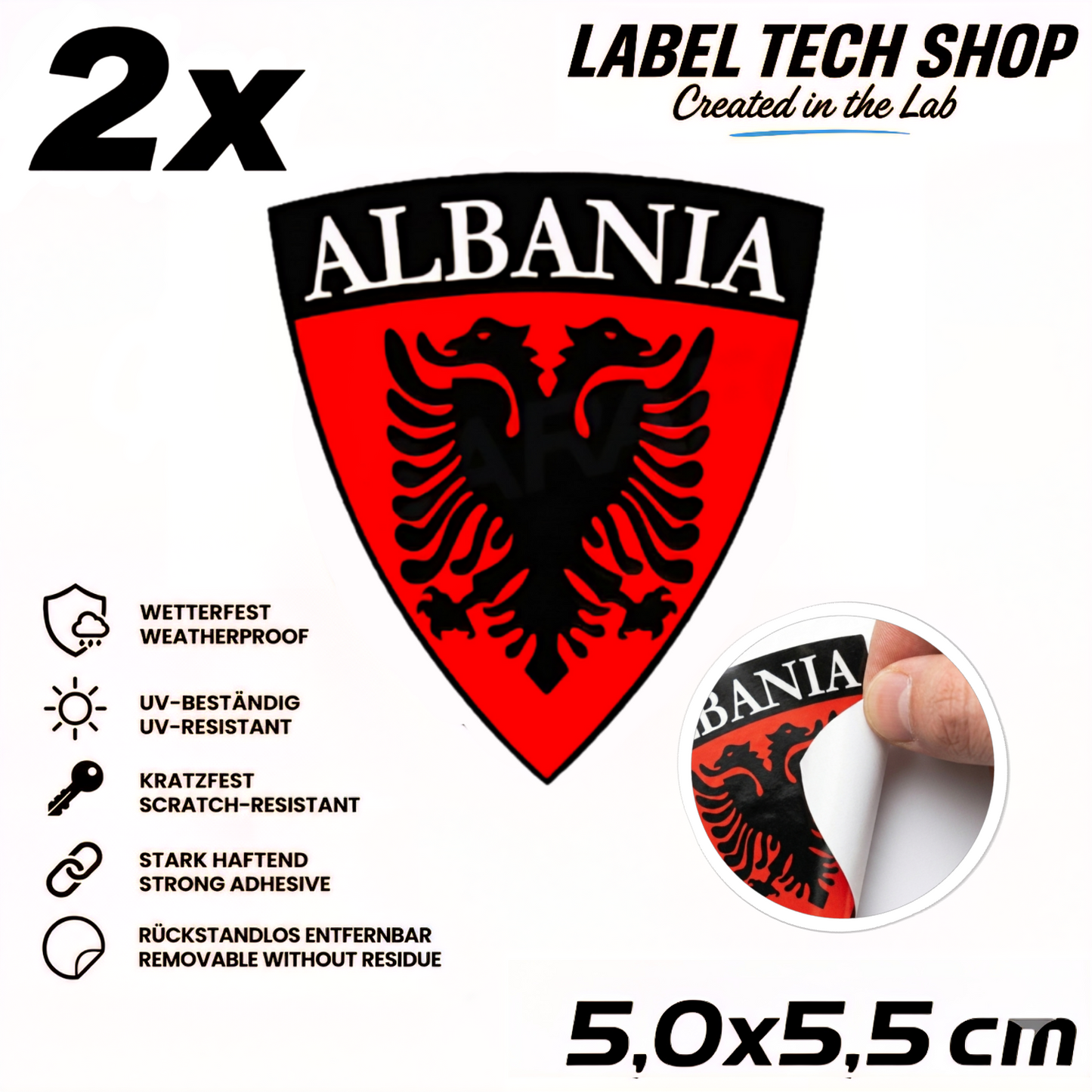 🇦🇱 Albanien Aufkleber Albania Sticker Shqiperia Adler Wappen Emblem Auto Helm 5,0x5,5cm NR.004