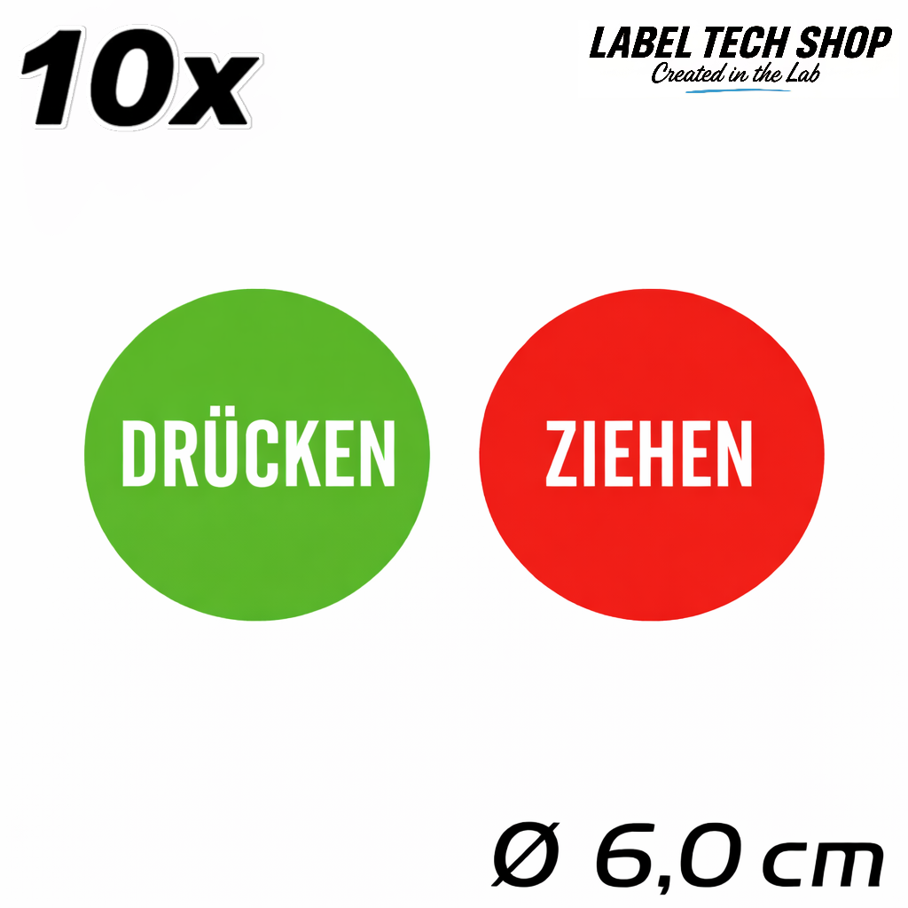1x Drücken 1x Ziehen Aufkleber 6,0 cm Ø Sticker Hinweiszeichen Gebotszeichen Schild Außenbereich Innenbereich 119