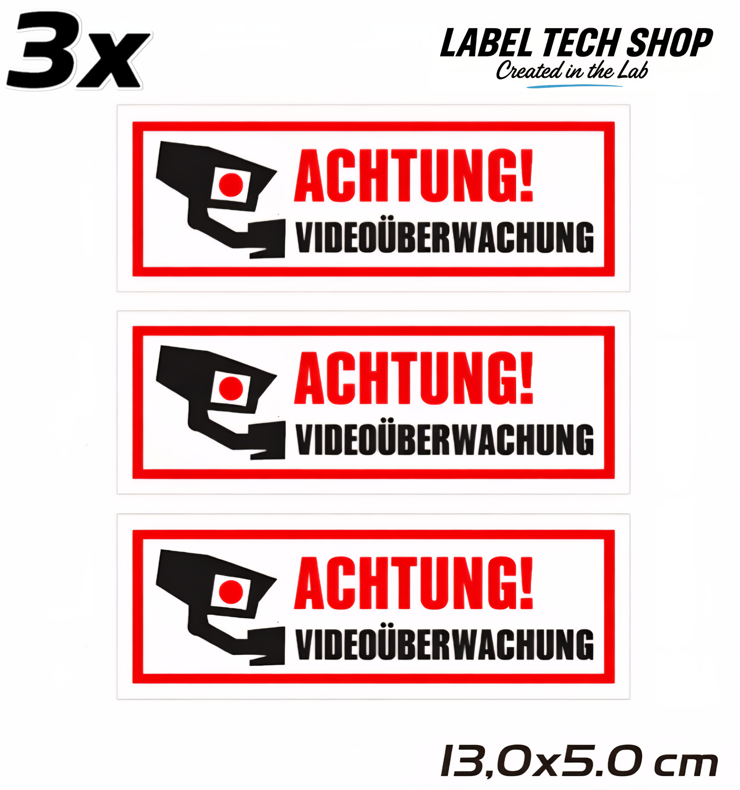 Kamera Aufkleber Achtung Videoüberwachung 13×5cm Hinweiszeichen für Innen&Außen 122