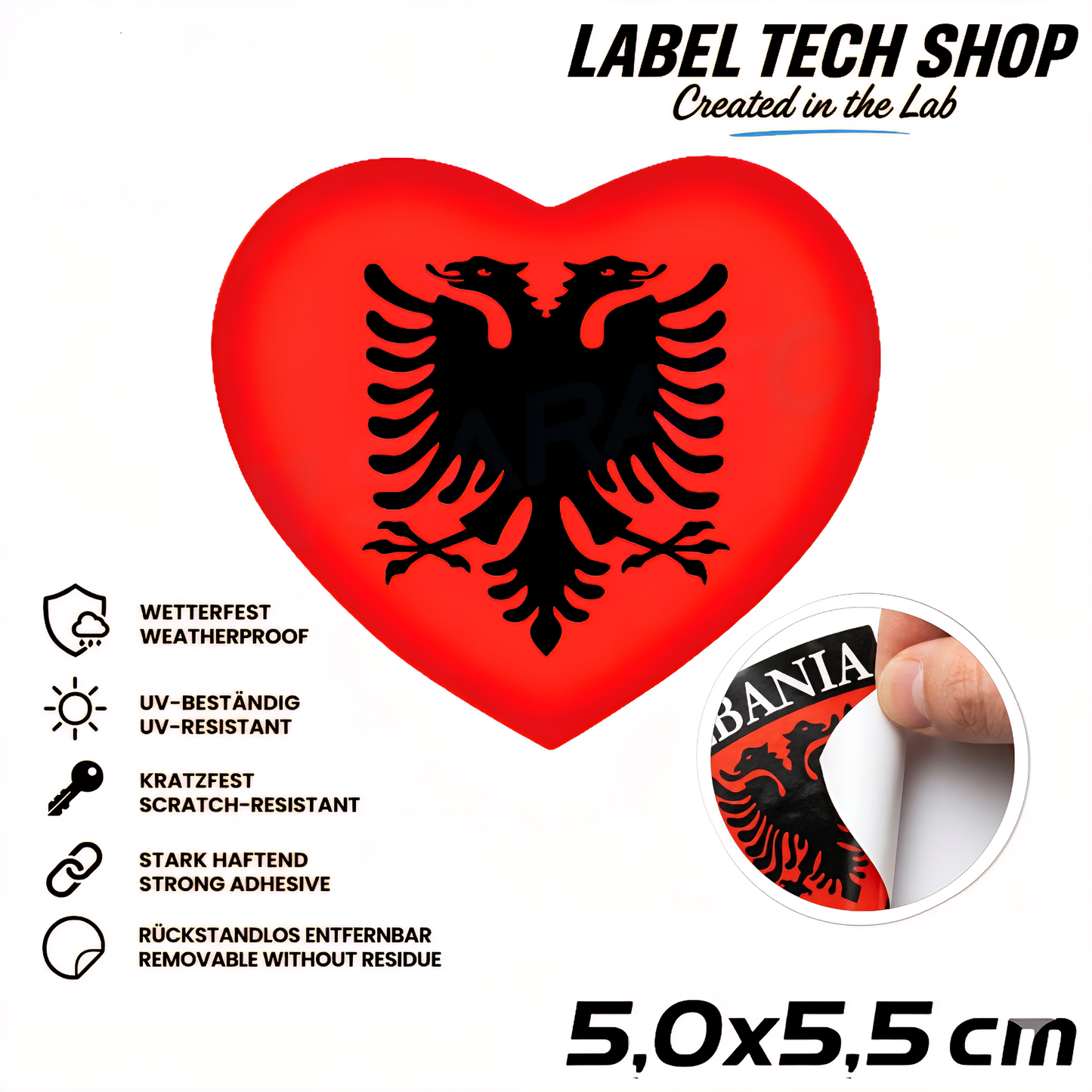 🇦🇱 Albanien Herz Aufkleber Albania Heart Sticker Zemra Shqiptare Sticker Adler 5,0x5,5cm NR.005
