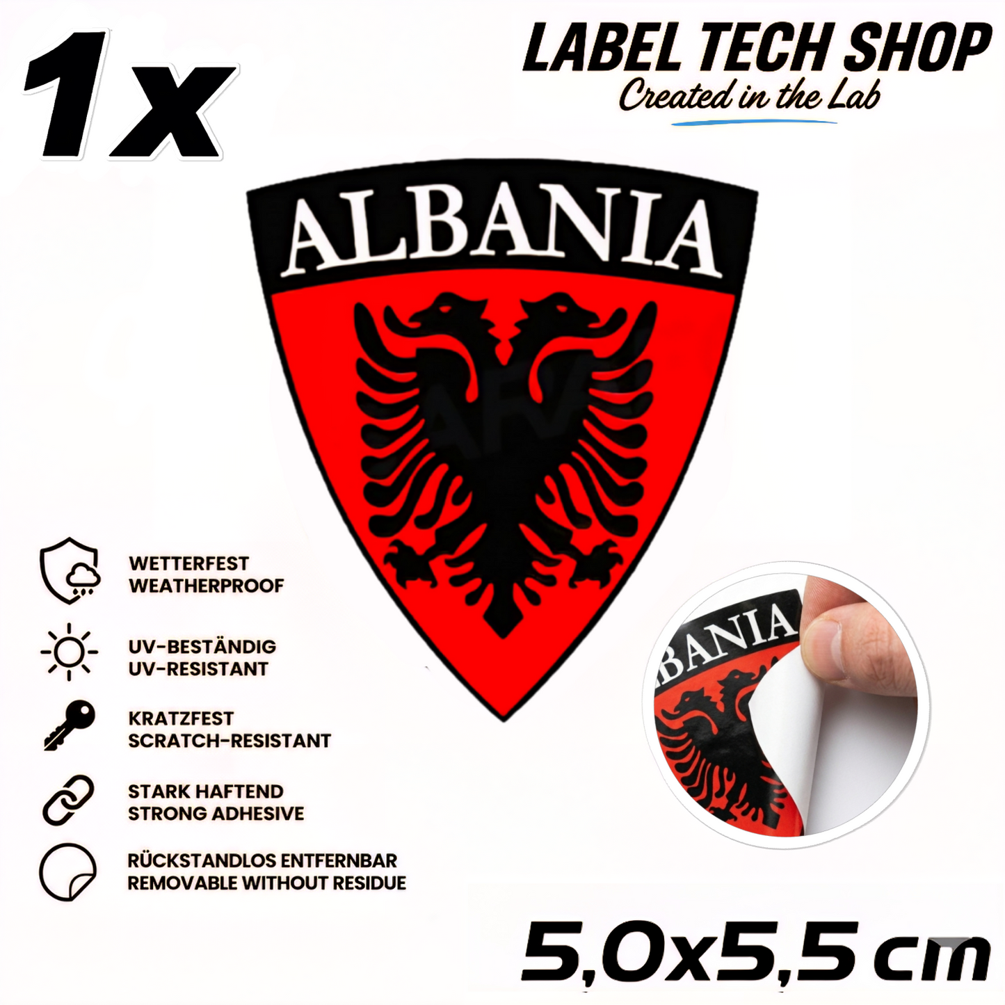 🇦🇱 Albanien Aufkleber Albania Sticker Shqiperia Adler Wappen Emblem Auto Helm 5,0x5,5cm NR.004