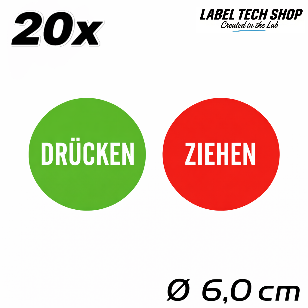 1x Drücken 1x Ziehen Aufkleber 6,0 cm Ø Sticker Hinweiszeichen Gebotszeichen Schild Außenbereich Innenbereich 119