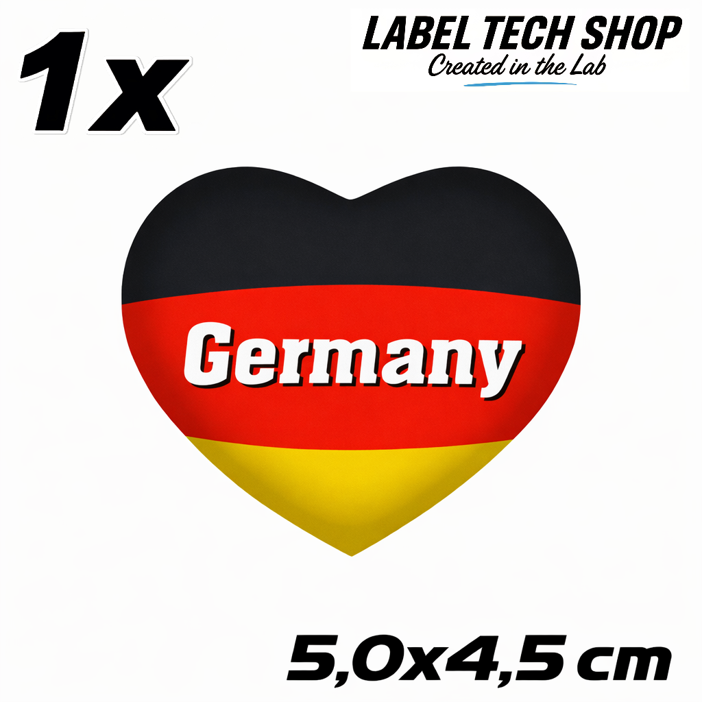 Deutschland Herz Aufkleber (059) – Germany Heart Sticker – Deutschland Flagge – 5,0 × 4,5 cm