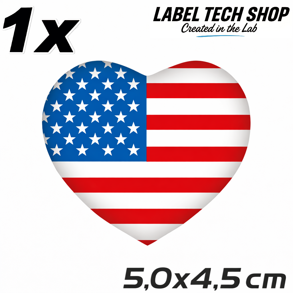 America Amerika Herz Aufkleber Sticker – USA Flag Heart Sticker – Auto Laptop Helm Geschenk – 5,0 × 4,5 cm (057)