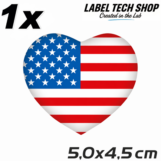 America Amerika Herz Aufkleber Sticker – USA Flag Heart Sticker – Auto Laptop Helm Geschenk – 5,0 × 4,5 cm (057)