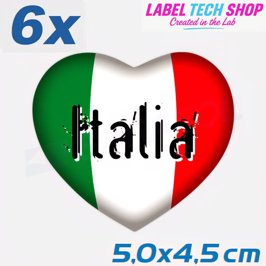 6x Italia/Italien Aufkleber Herz 5×4,5cm Flagge Italien Adesivo Cuore Sticker 060