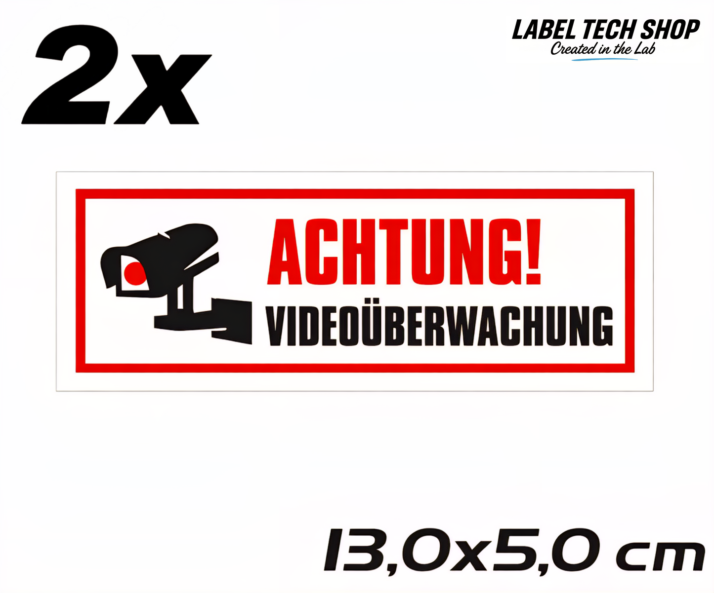Achtung Videoüberwachung Kamera Aufkleber 13×5cm Hinweiszeichen für Innen&Außen 123