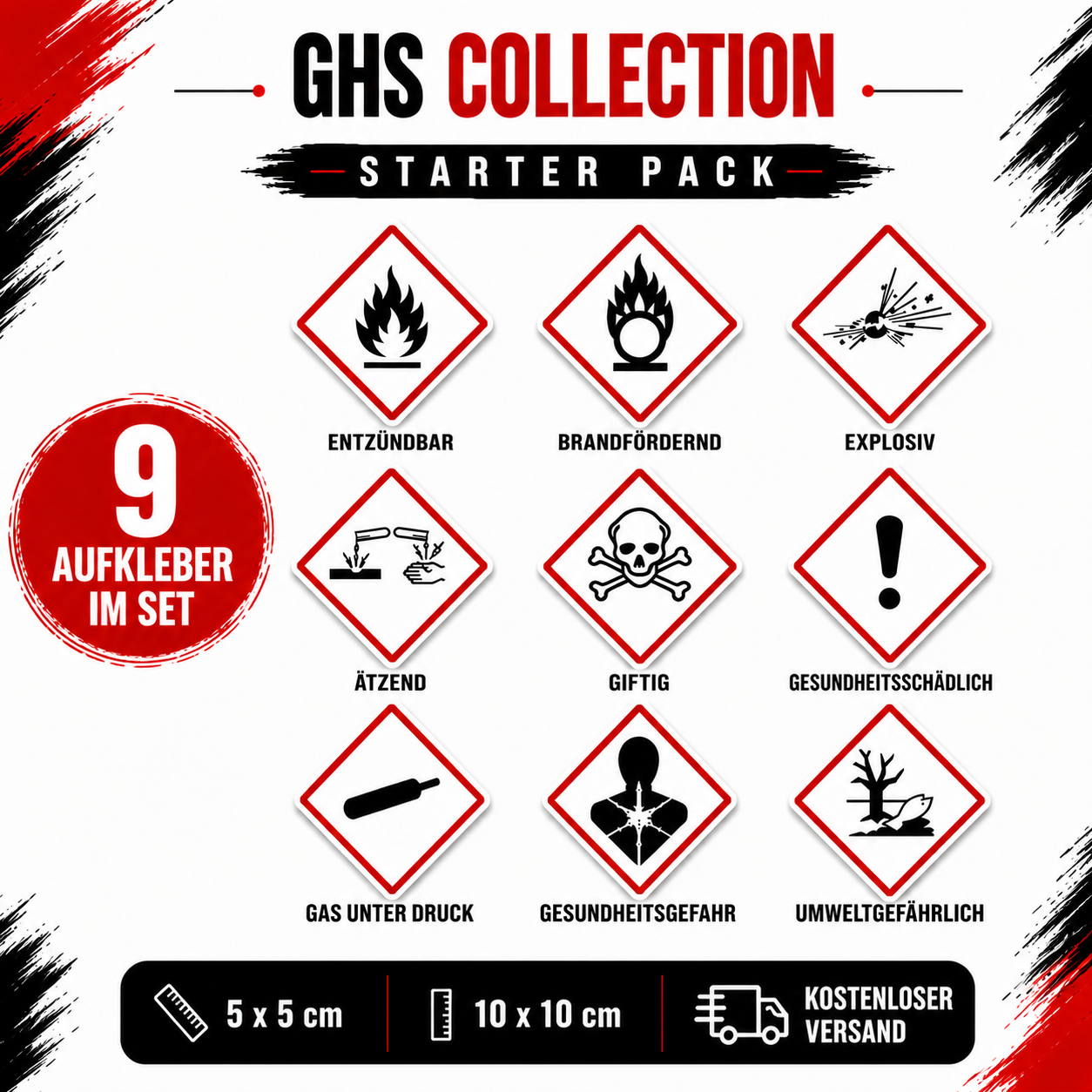 GHS Hazard Label Sticker Set | GHS Hazard Label Sticker Set – All 9 GHS Symbols | All 9 GHS Symbols