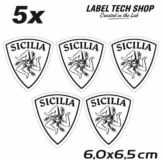 5x Sizilien Aufkleber, Sicilia Sicily Flag Wappen Sticker Black,White 6,0x6,5cm (063)